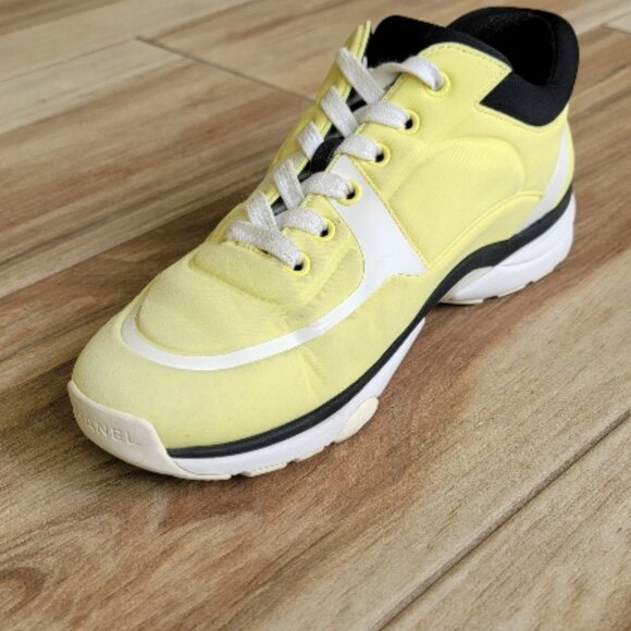REDUCED@! CHANEL Neon Yellow Cloth Trainers Sneakers. Eur. 36.5 - Picture 1 of 14